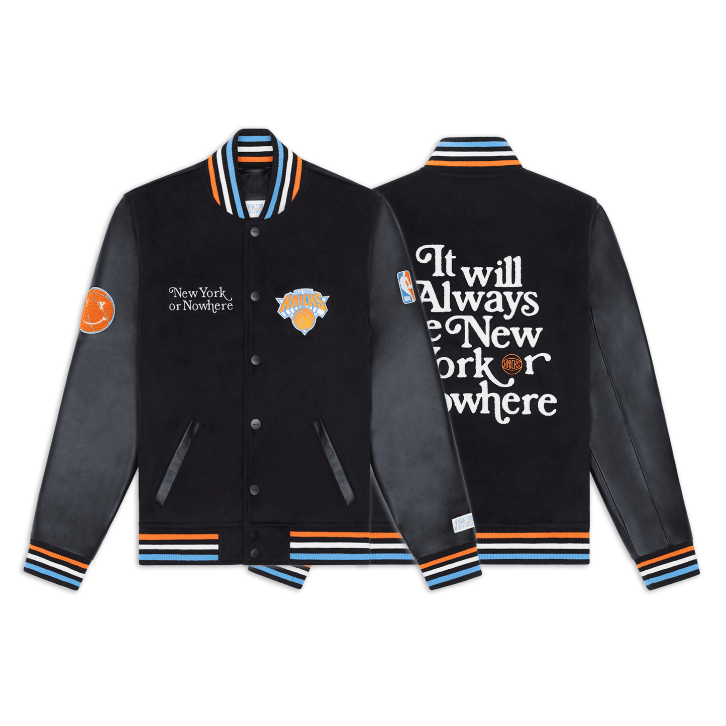 NYON x Knicks Black Motto Varsity Jacket