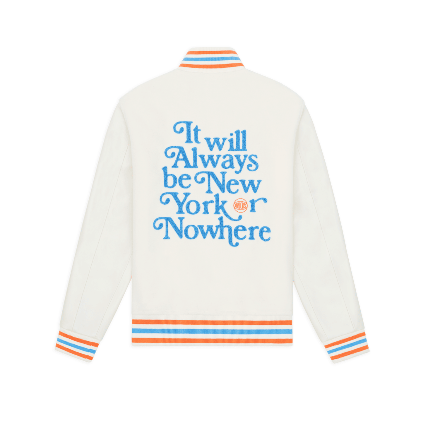 NYON x Knicks Cream Motto Varsity Jacket