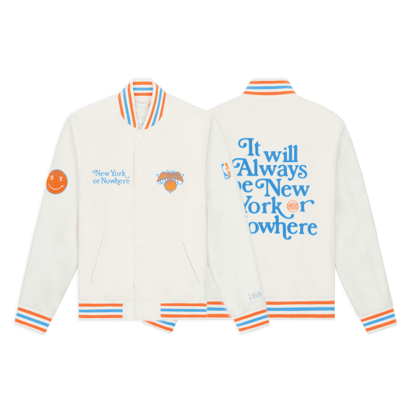 NYON x Knicks Cream Motto Varsity Jacket