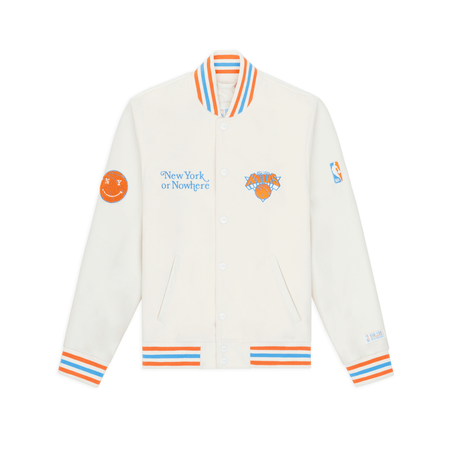 NYON x Knicks Cream Motto Varsity Jacket