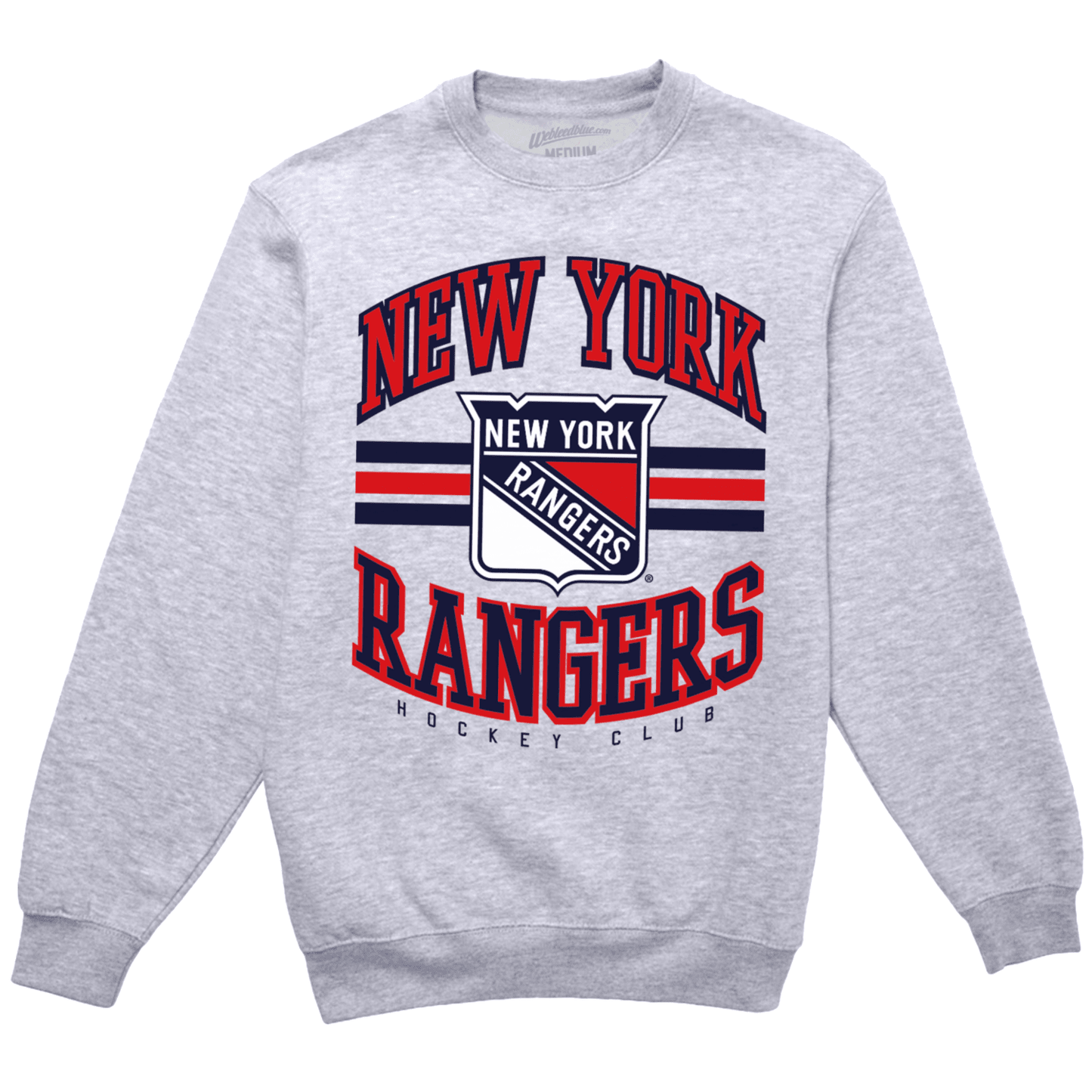 We Bleed Blue Rangers Stripe Logo Grey Crew - Front View