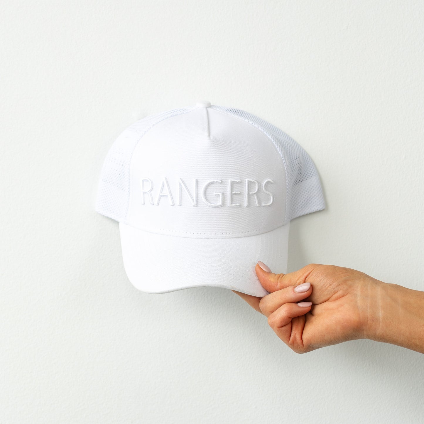 Women's Line Change Rangers NYR White Trucker Hat In White - Front View
