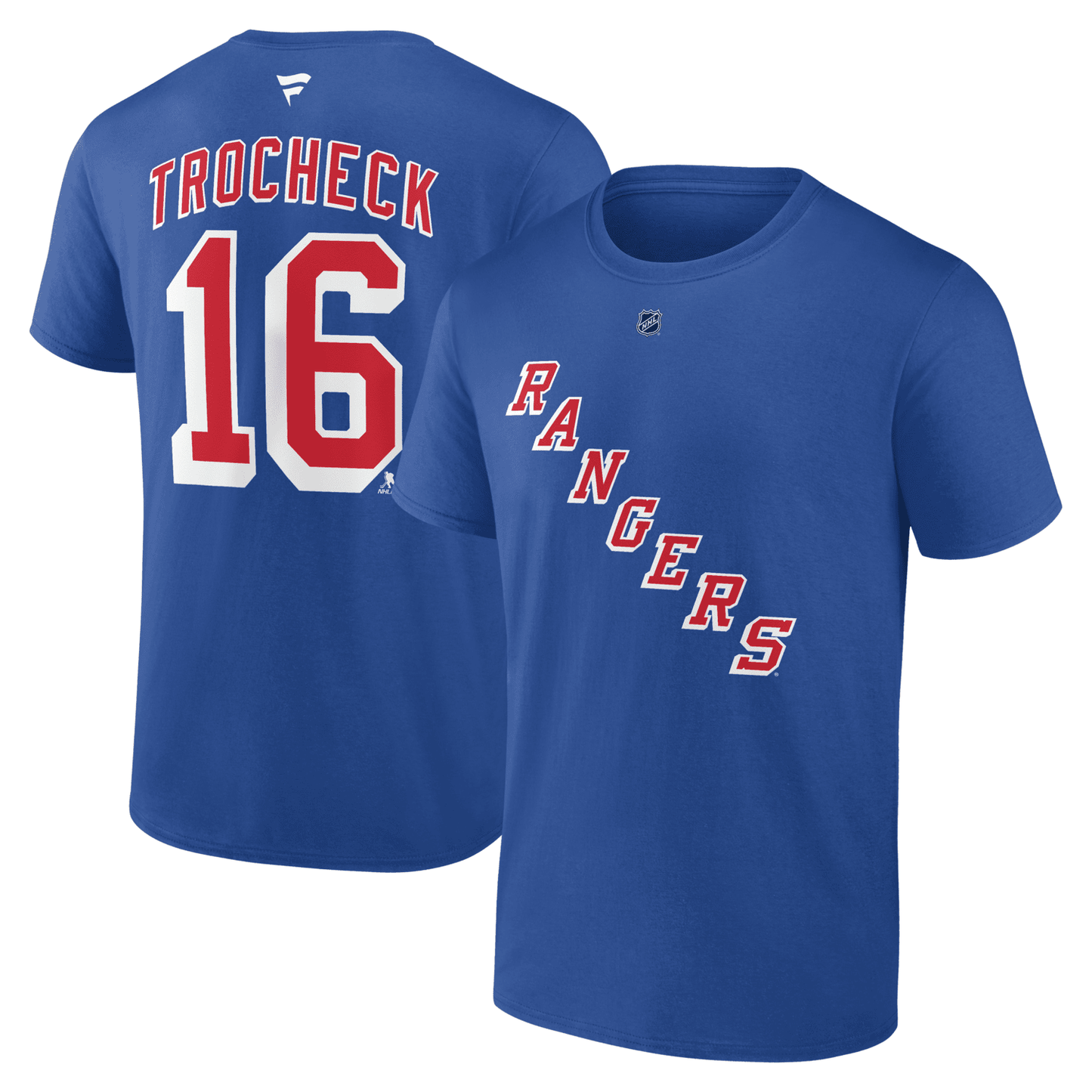 Vincent Trocheck Rangers Name & Number T-Shirt In Blue - Front & Back View