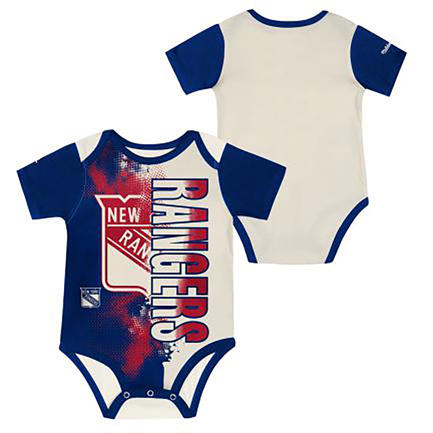 Newborn Mitchell & Ness Rangers All Boards Onesie In White - Front & Back View