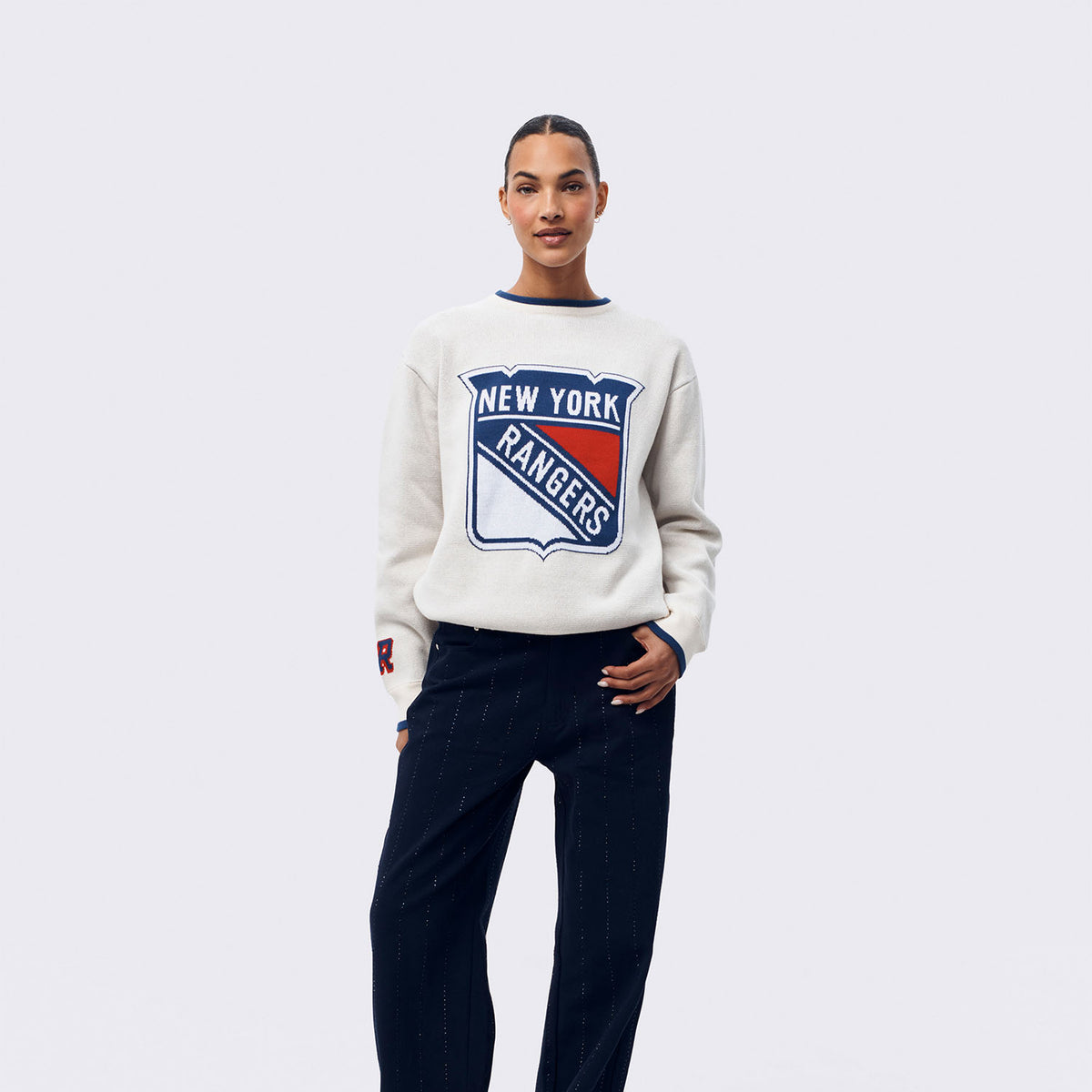 Women's Knit Stripe Edge Sweatrer Grey