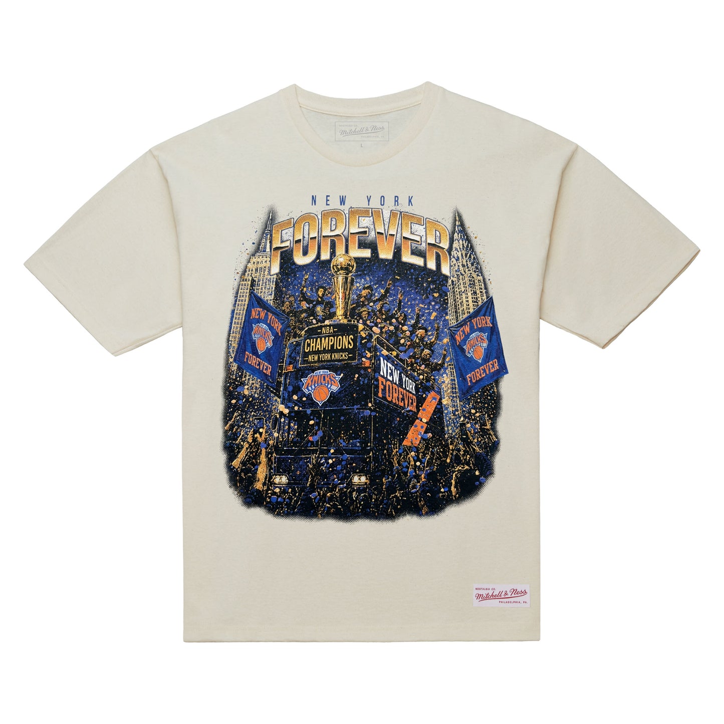 Mitchell & Ness Knicks 2026 NBA Champions Canyon of Heroes Cream Tee