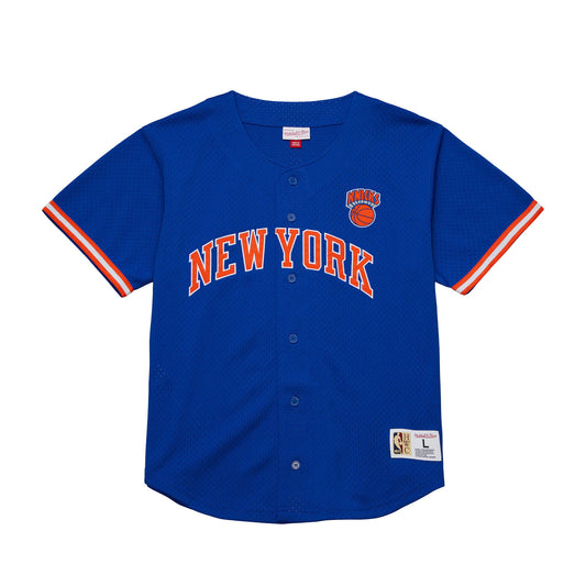 Mitchell & Ness Knicks On the Clock Mesh Button Down Shirt - Front View