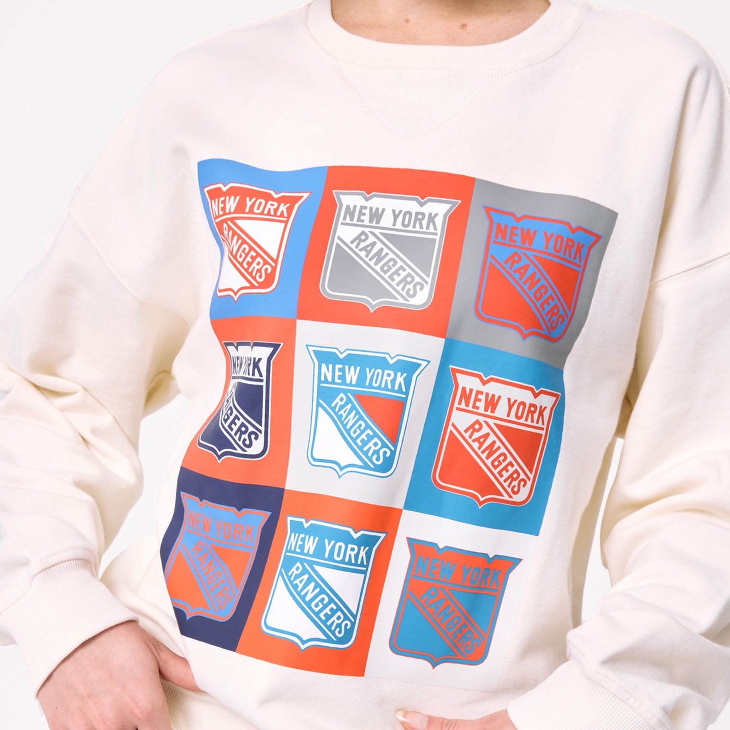 Terez Rangers Women's Cream Neon Logos Technicolor Crew