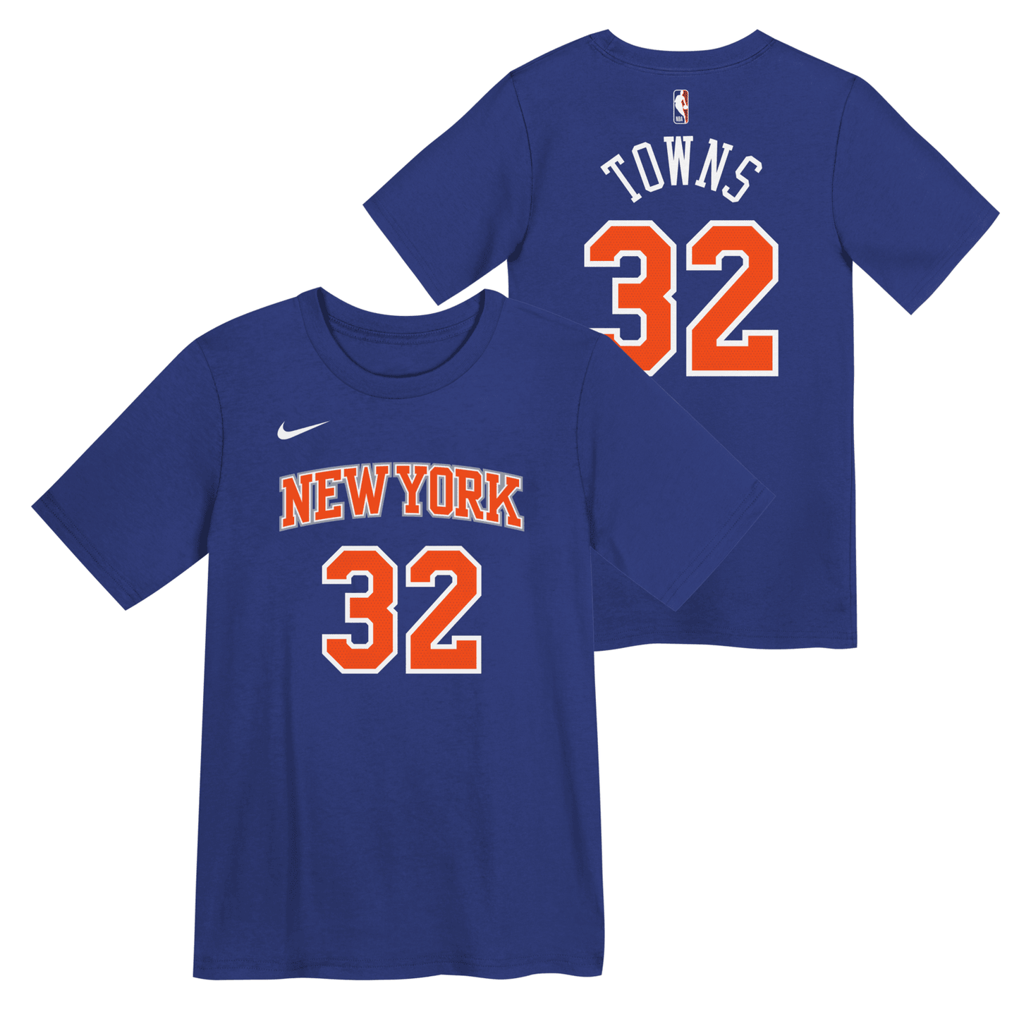 Kids Knicks Towns Name & Number Tee In Blue - Front & Back View