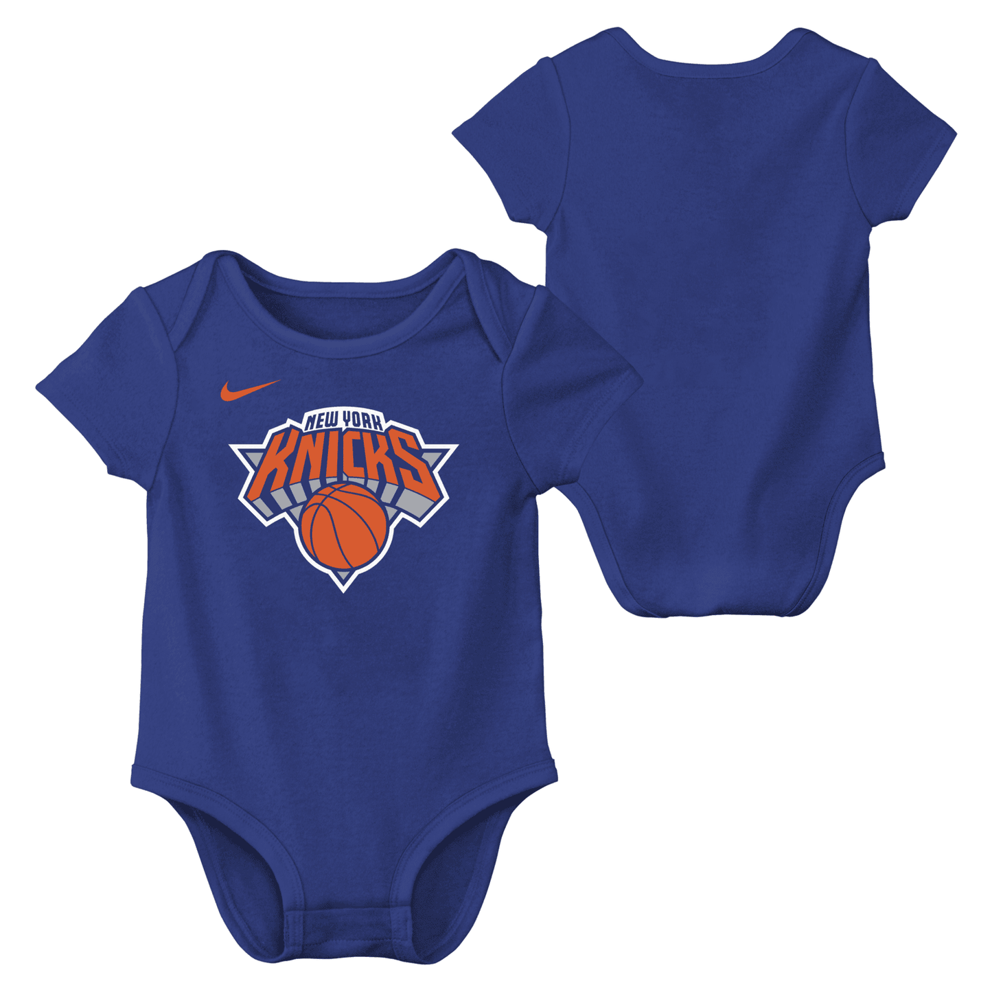 Infant Nike Knicks Primary Logo Onesie In Blue - Front & Back View