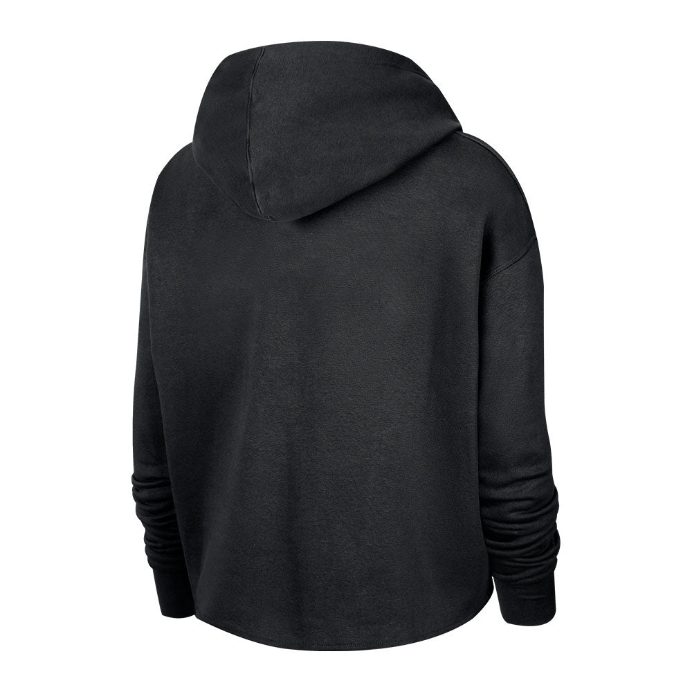 Knicks Womens Nike City Edition NYC Swoosh Cropped Hoodie in Black - Back View