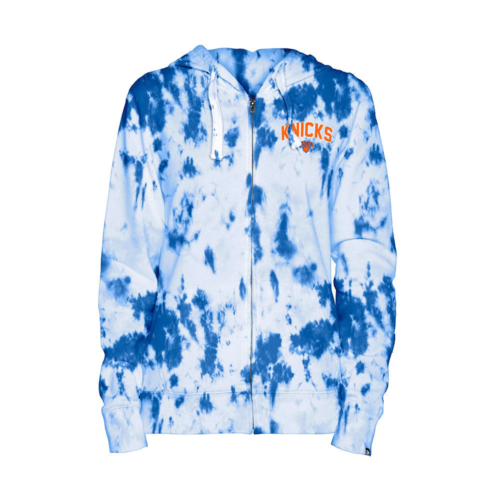 Women's New Era Knicks Tie Dye Full Zip Hoodie in Blue - Front View
