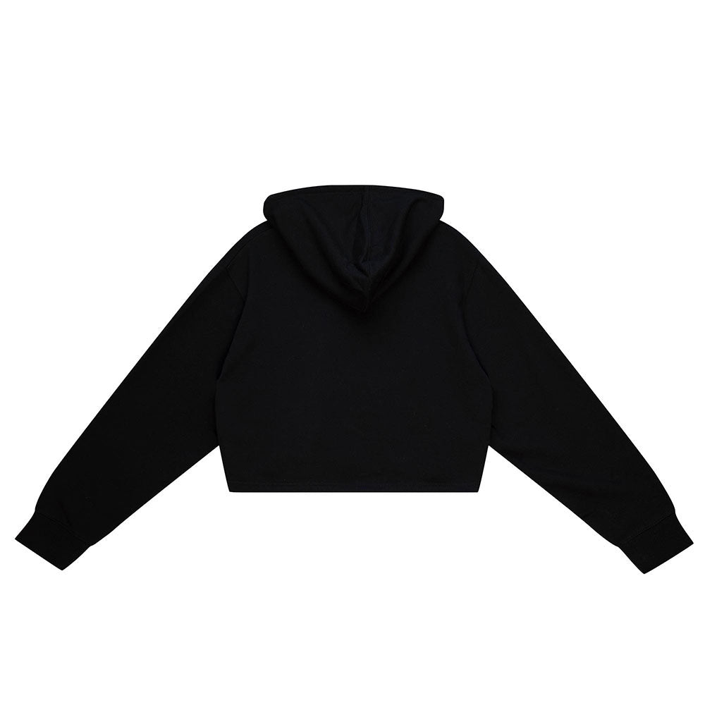 Women's Mitchell & Ness Knicks Big Face Crop Hoodie in Black - Back View