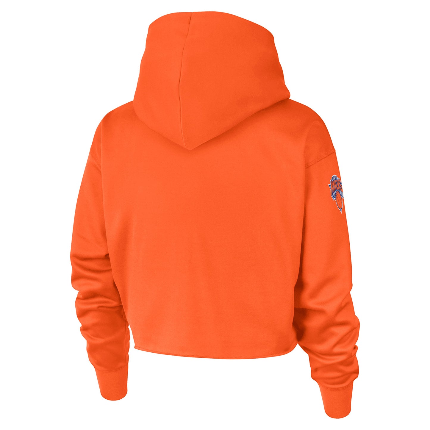 Womens New York Knicks Nike City Edition 22-23 Crop Hoodie In Orange & Blue - Back View