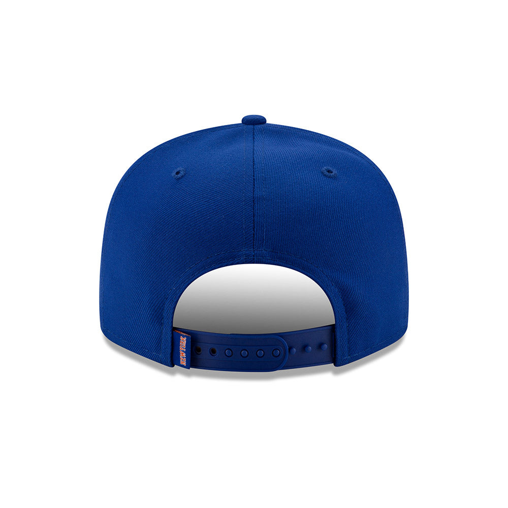 New Era Knicks 9FIFTY Turn Logo Snapback Hat in Blue - Back View