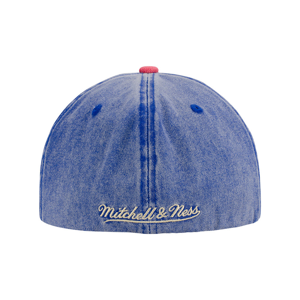Mitchell & Ness Knicks Royal Snow Wash Natural Fitted Hat in Blue - Back View