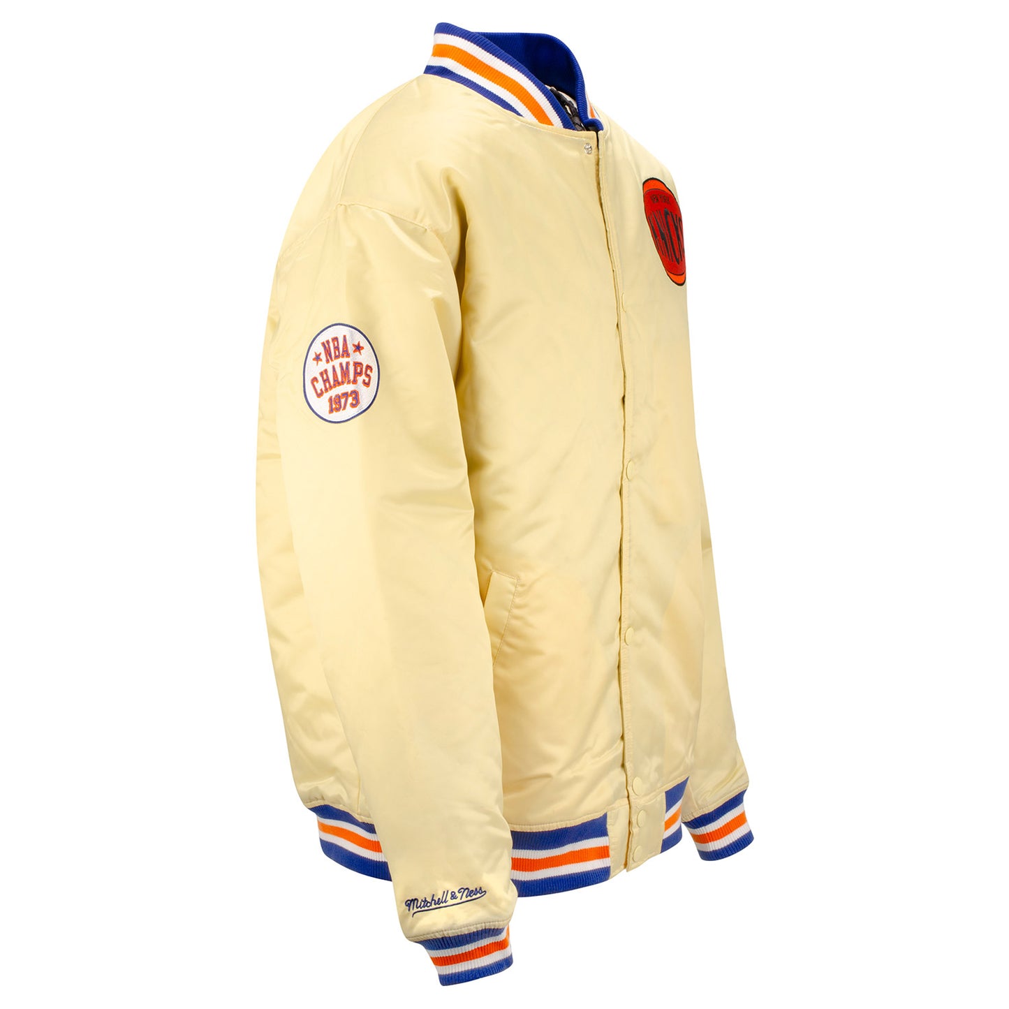 Mitchell & Ness Knicks Big & Tall Gold Satin Jacket - Right Side View