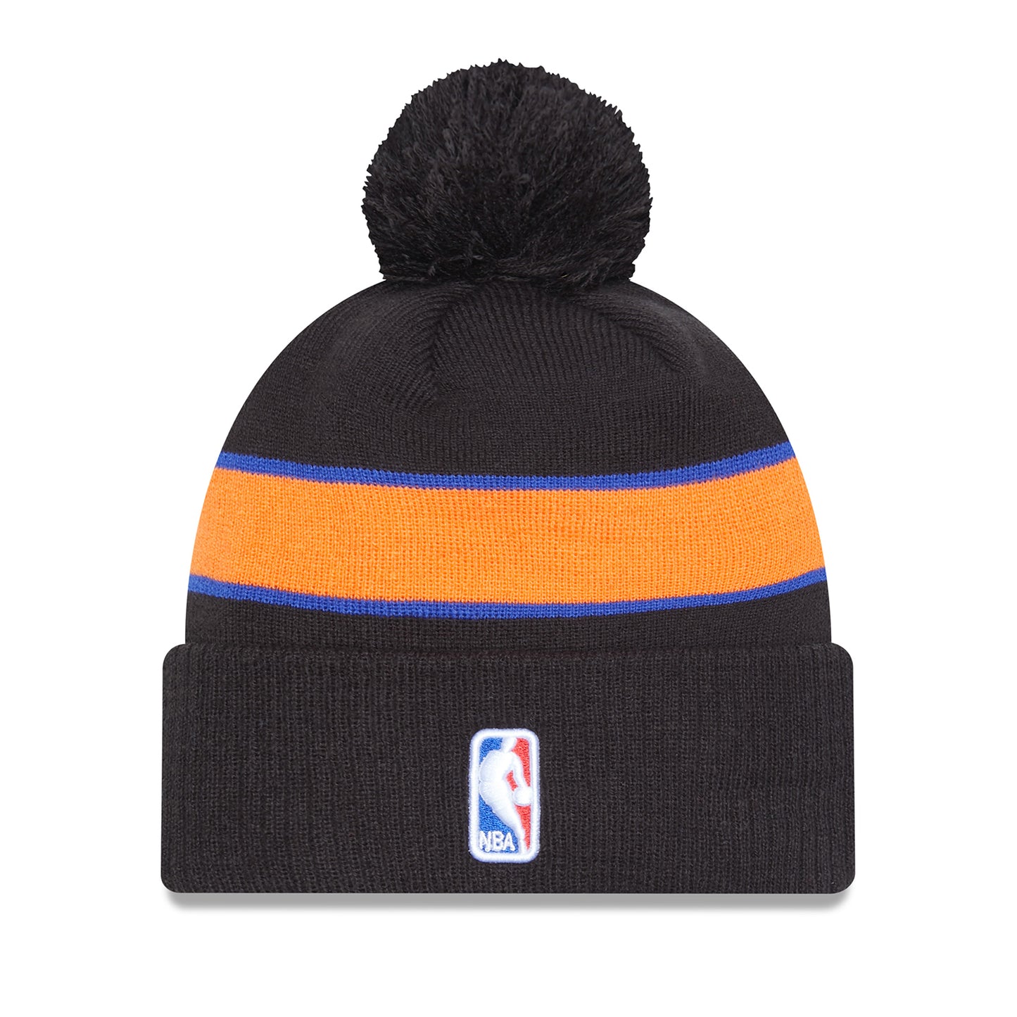 New Era Knicks City Edition 22-23 Official Knit Hat In Black, Orange & Blue - Back View