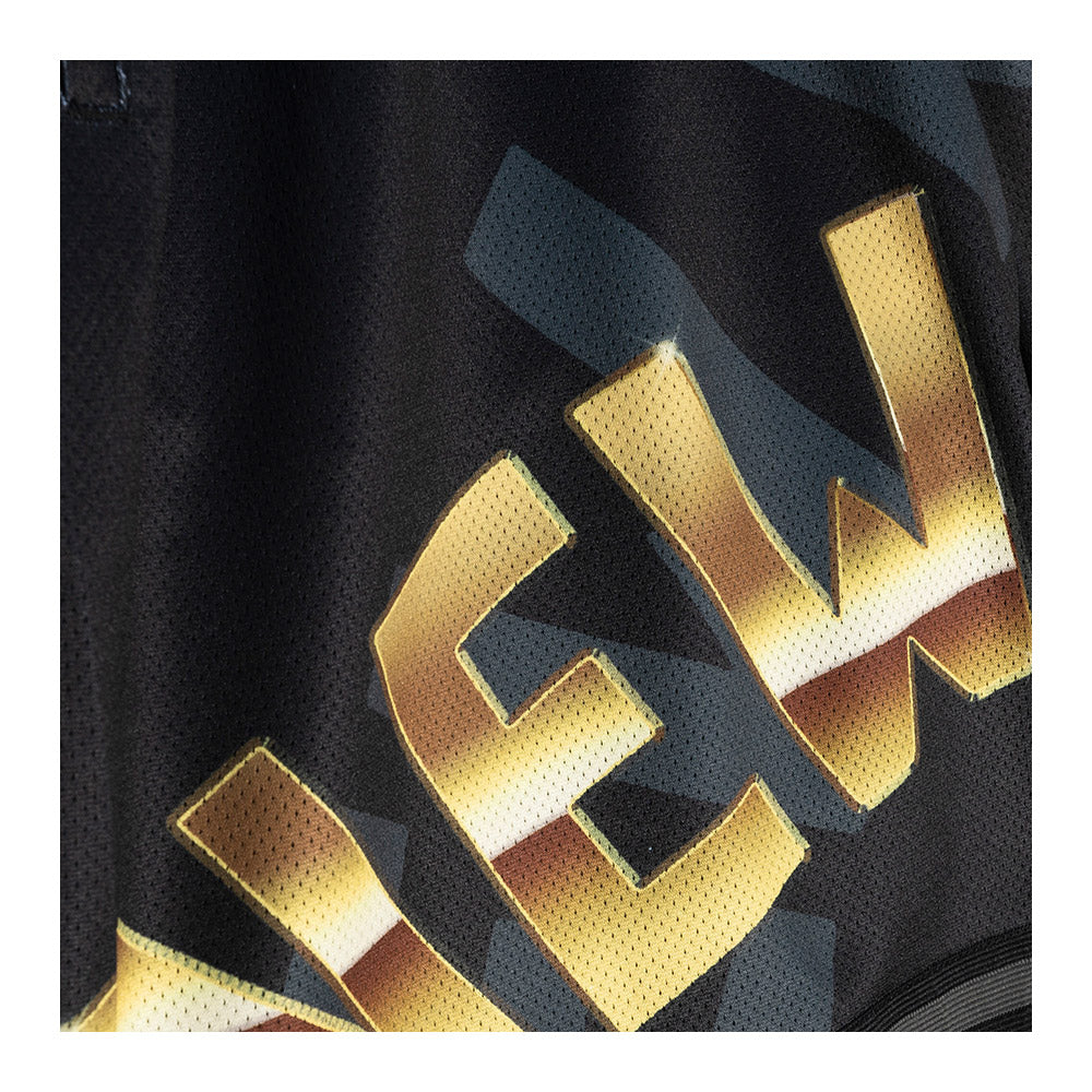 Mitchell & Ness Knicks Big Face 4.0 Fashion Short In Black & Gold - Zoom View On Short Front Graphic