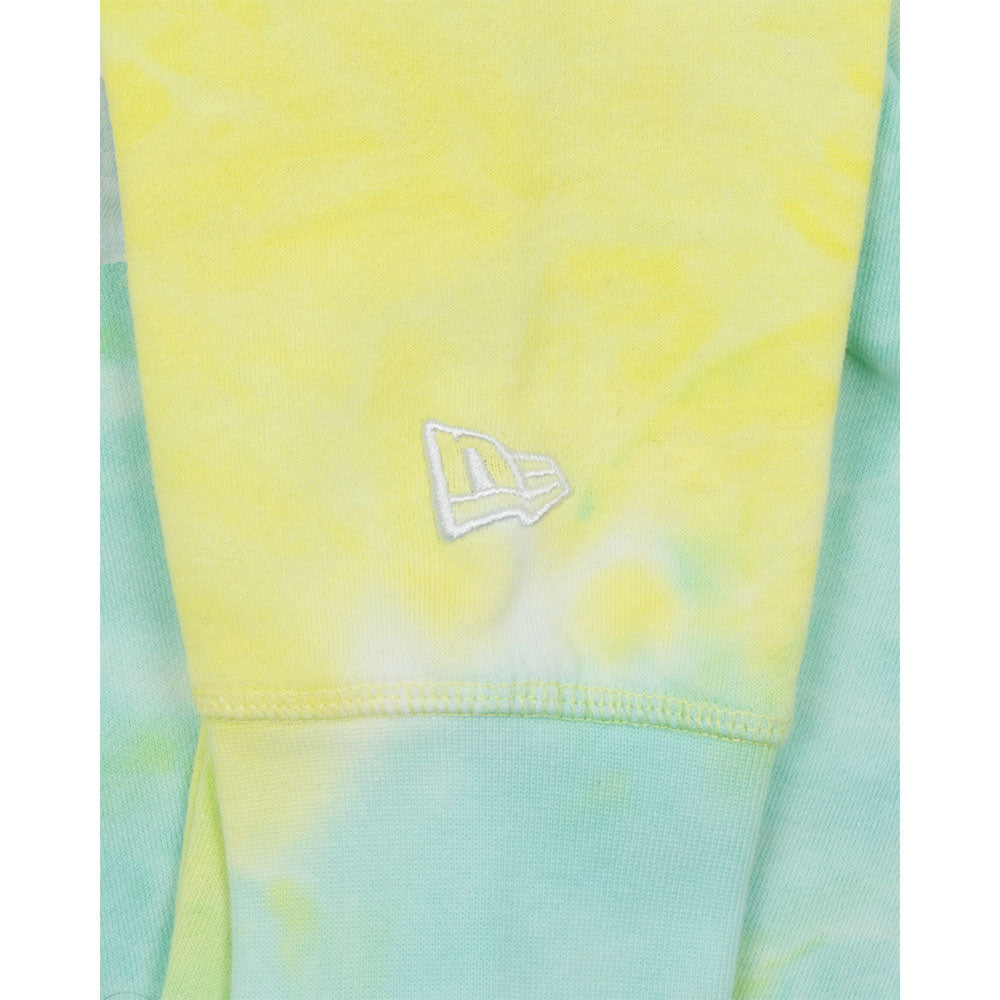 New Era Knicks Ice Tie Dye Logo Hoodie in Blue and Yellow - Sleeve Patch Close Up