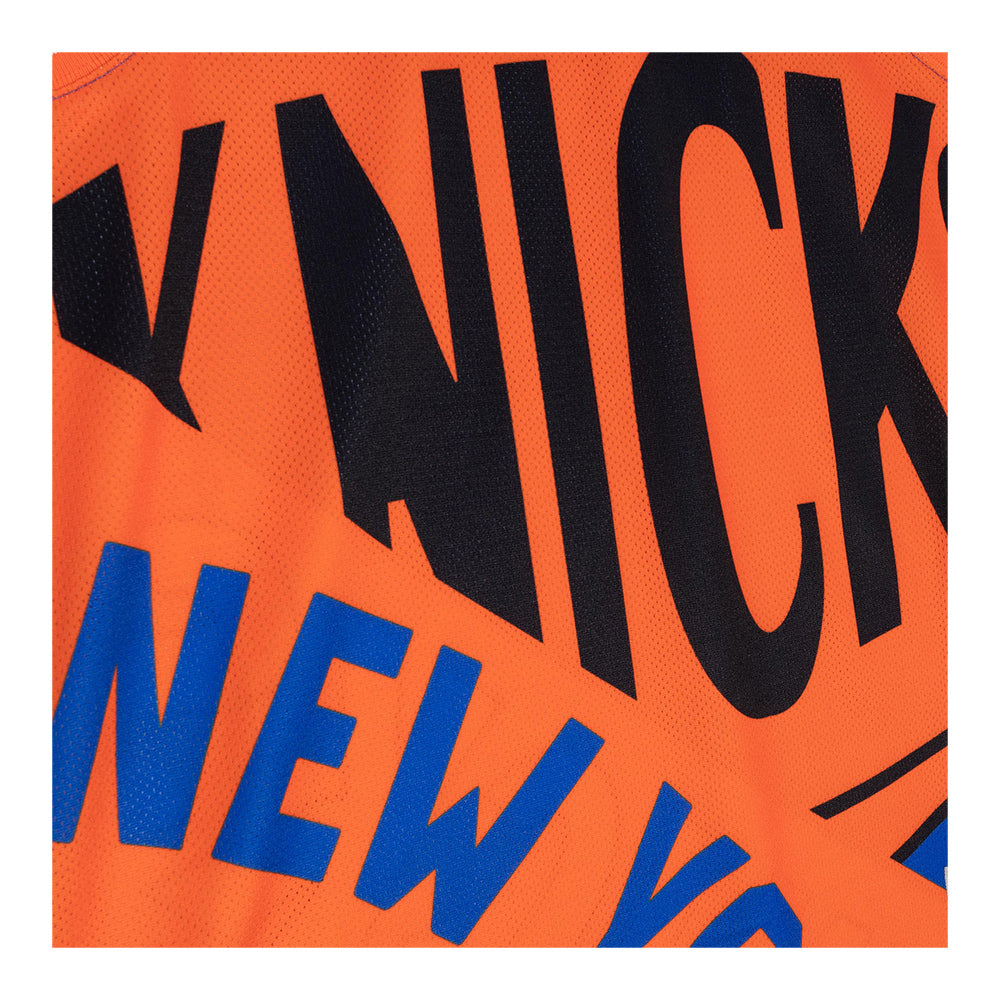 Mitchell & Ness Knicks Big Face Fashion Tank 5.0 In Orange & Blue - Zoom View On Front Graphic