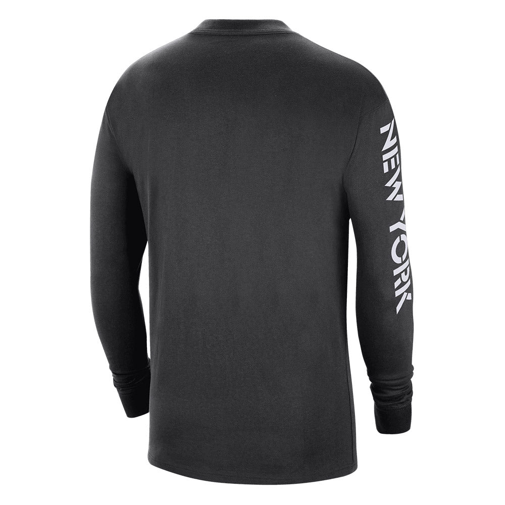 NIke Knicks 22-23 Statement Courtside Longsleeve Tee In Black - Back View