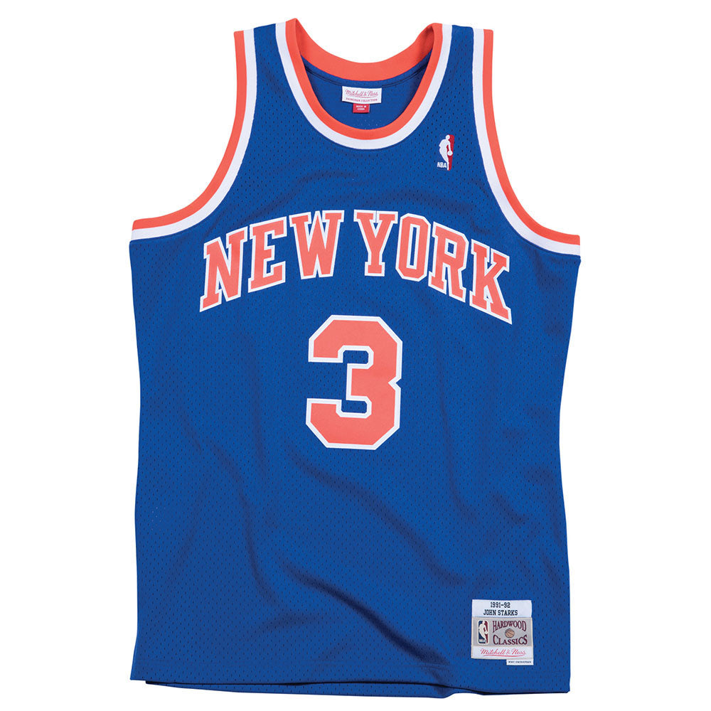 John Starks Mitchell & Ness 91-92 Road Swingman Jersey in Blue - Front View