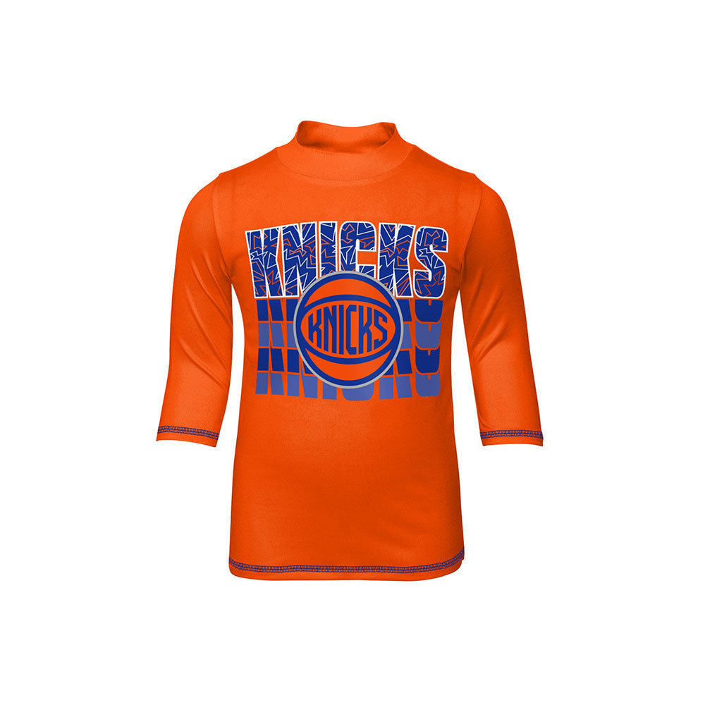 Toddler Knicks Slip N Slide Rash Guard Top in Orange - Front View