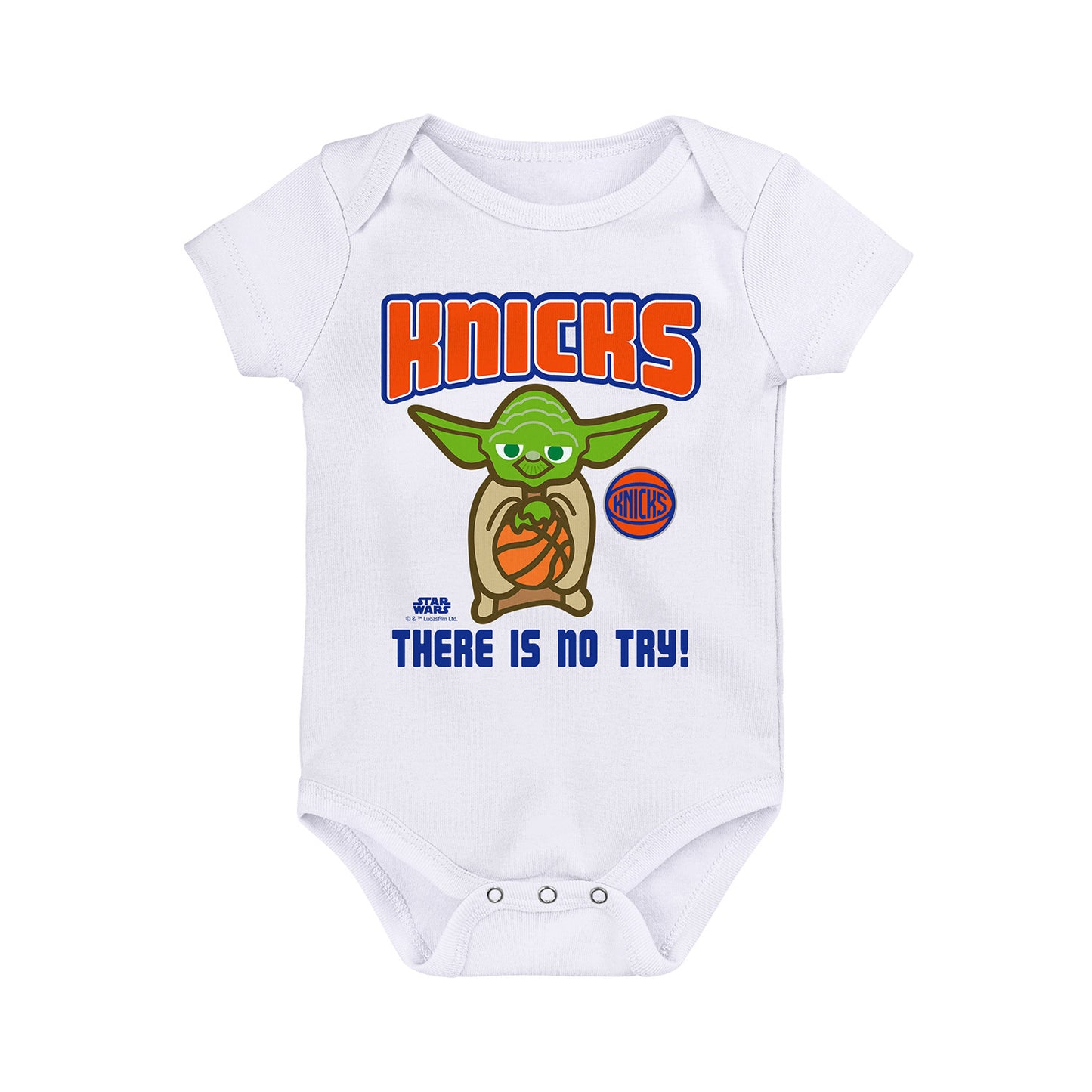 Newborn Knicks Star Wars Yoda Onesie In White - Front View