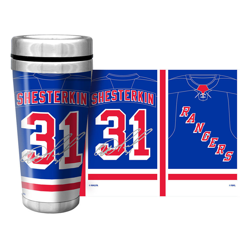 Mustang Igor Shesterkin 16 oz. Full Wrap Jersey Tumbler in Blue - Full View