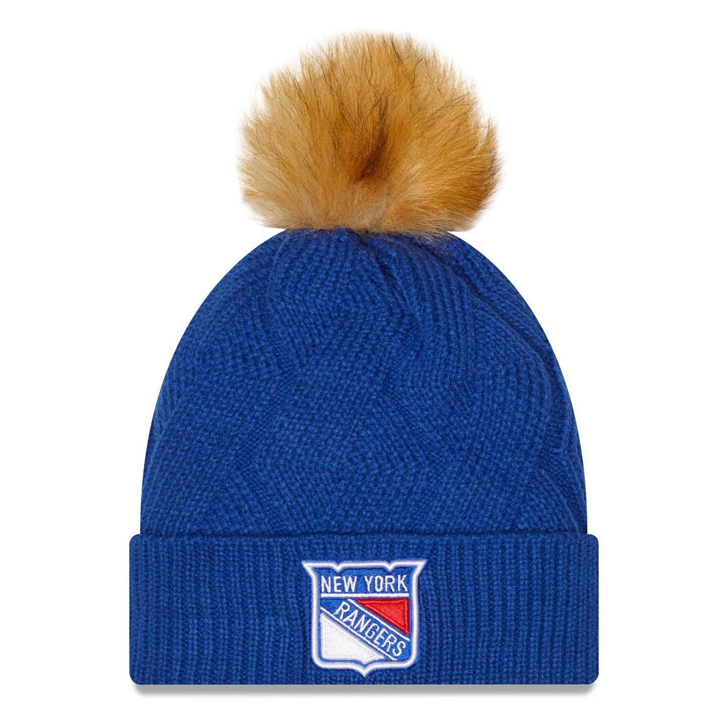 Women's New Era Rangers Snowy Knit Pom Beanie In Blue - Front View