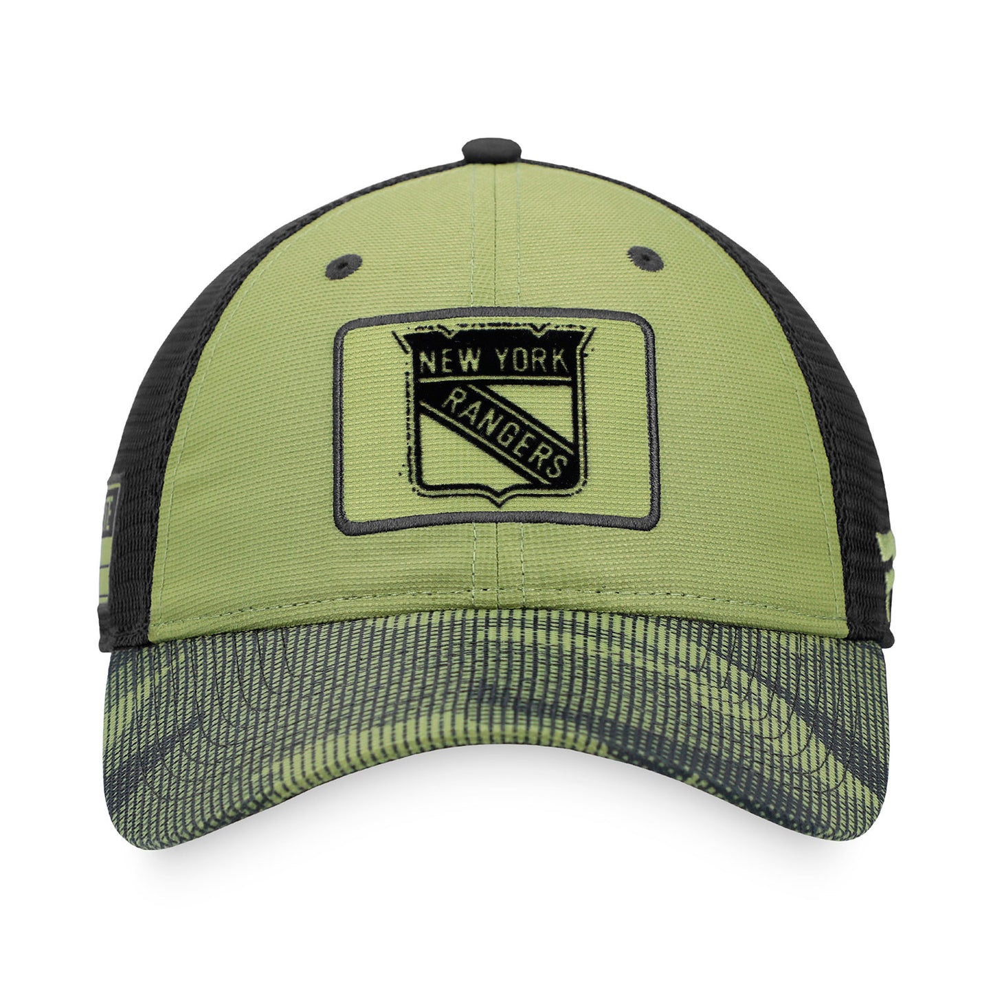 Fanatics Rangers Military Appreciation Trucker In Green & Black - Front View