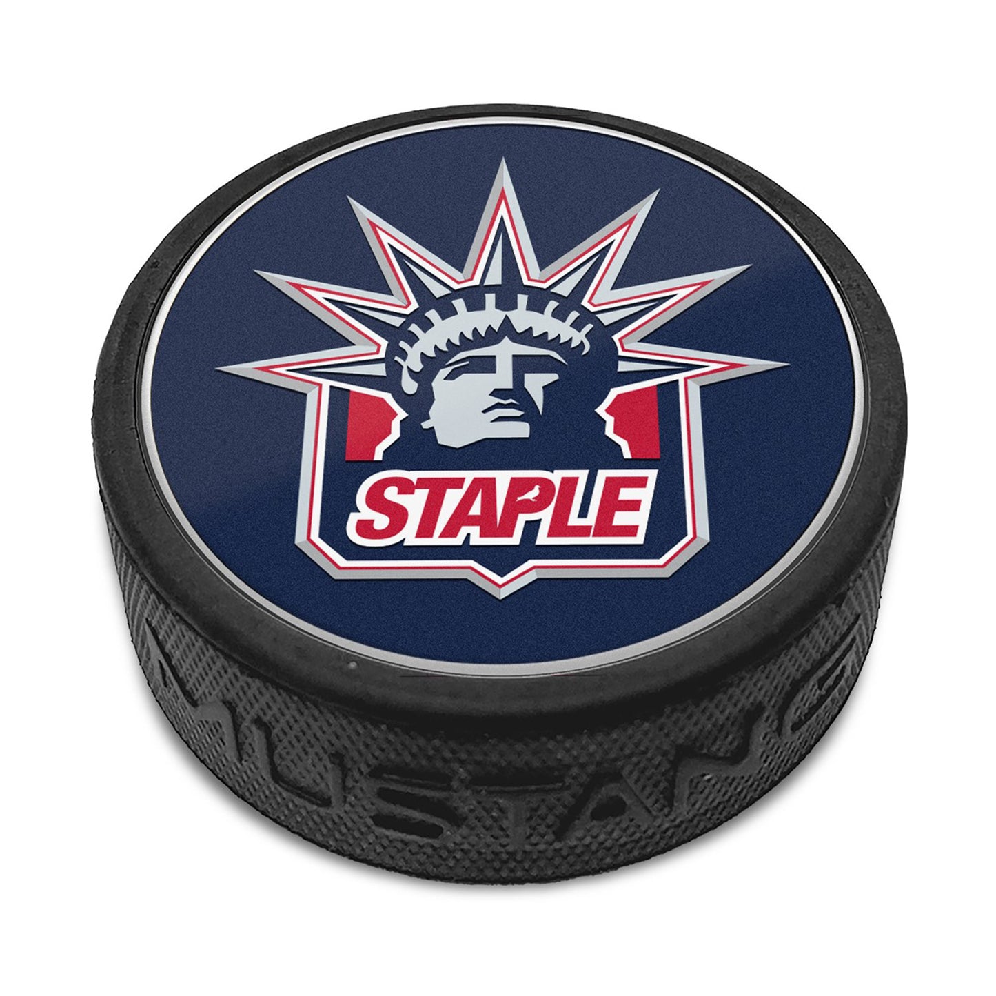 Mustang Rangers Exclusive Staple Liberty Puck In Black & Blue - Top View