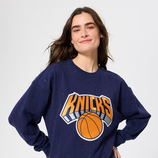 Terez Knicks Logo Gems Pinstripe Crewneck