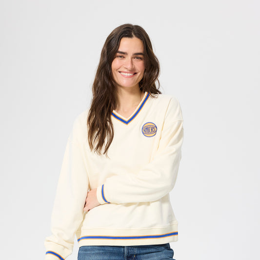 Terez Knicks Left Chest Logo Sugar Swizzle V-Neck Sweater