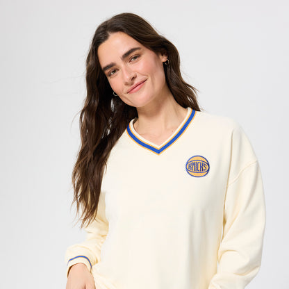 Terez Knicks Left Chest Logo Sugar Swizzle V-Neck Sweater