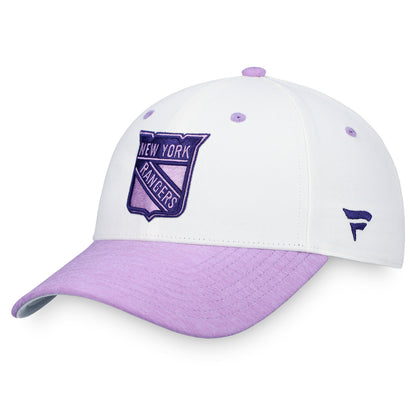 Fanatics Rangers Authentic Pro Hockey Fights Cancer Structured Adjustable In White - Front Left View