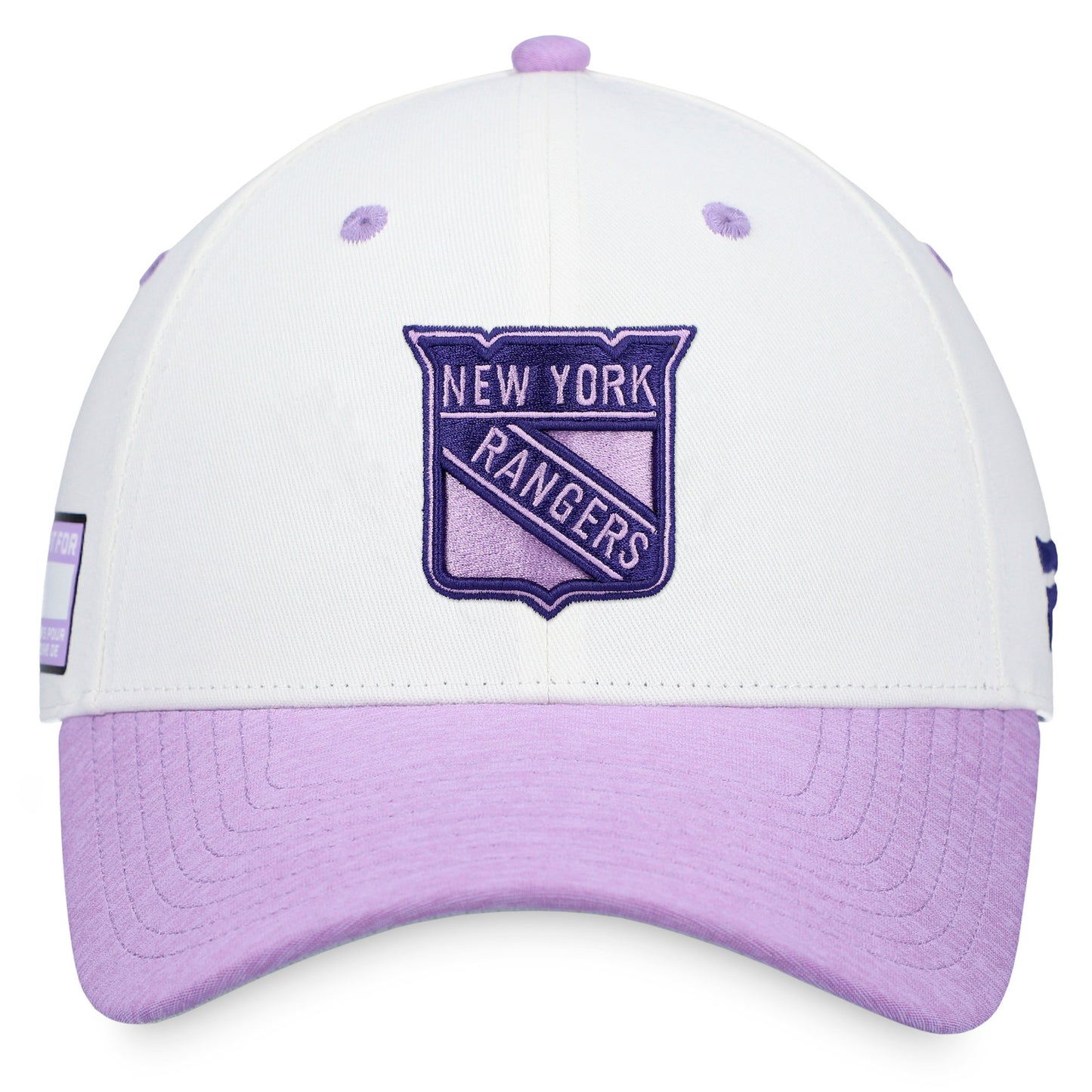 Fanatics Rangers Authentic Pro Hockey Fights Cancer Structured Adjustable In White - Front View