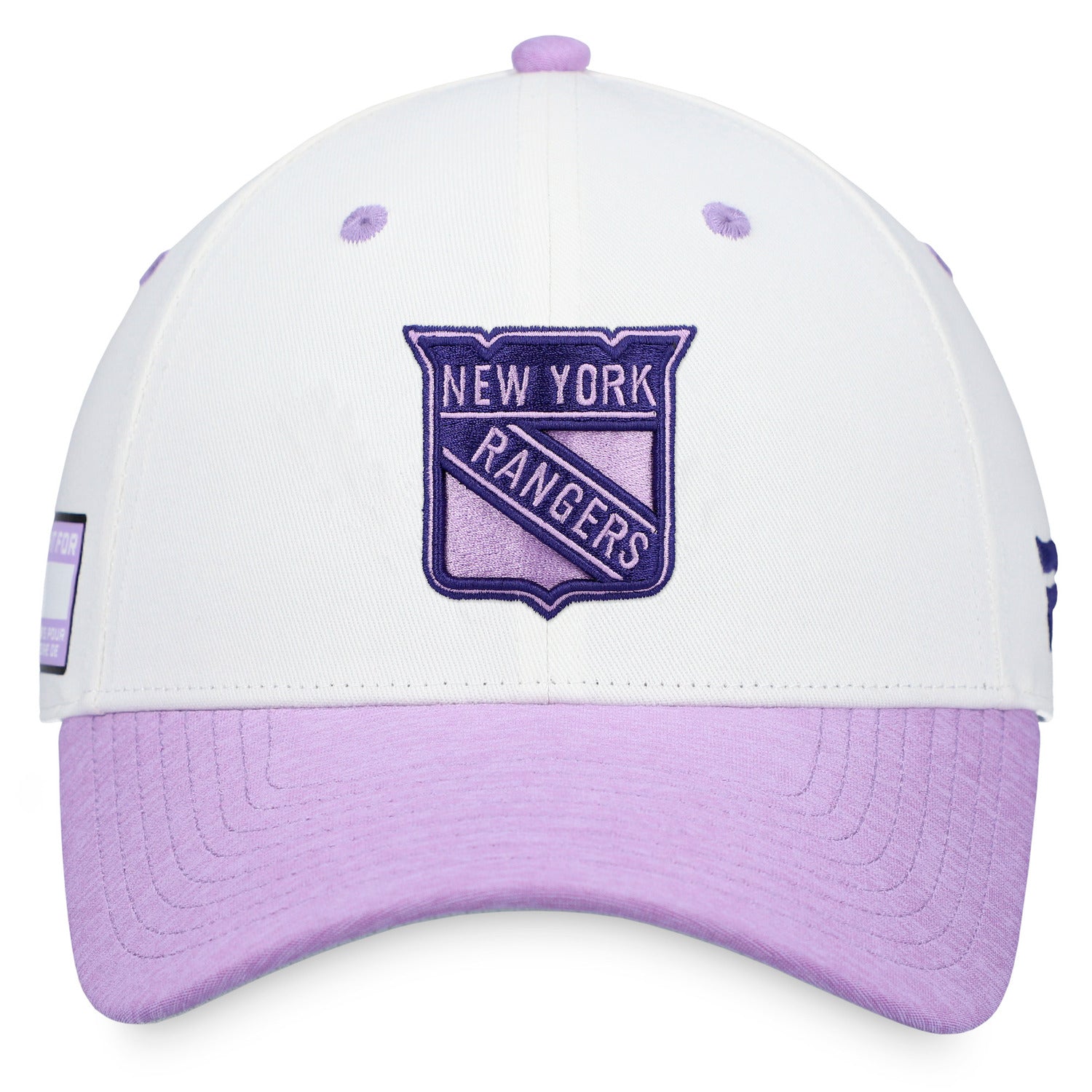 Fanatics Rangers Authentic Pro Hockey Fights Cancer Structured Adjustable In White - Front View