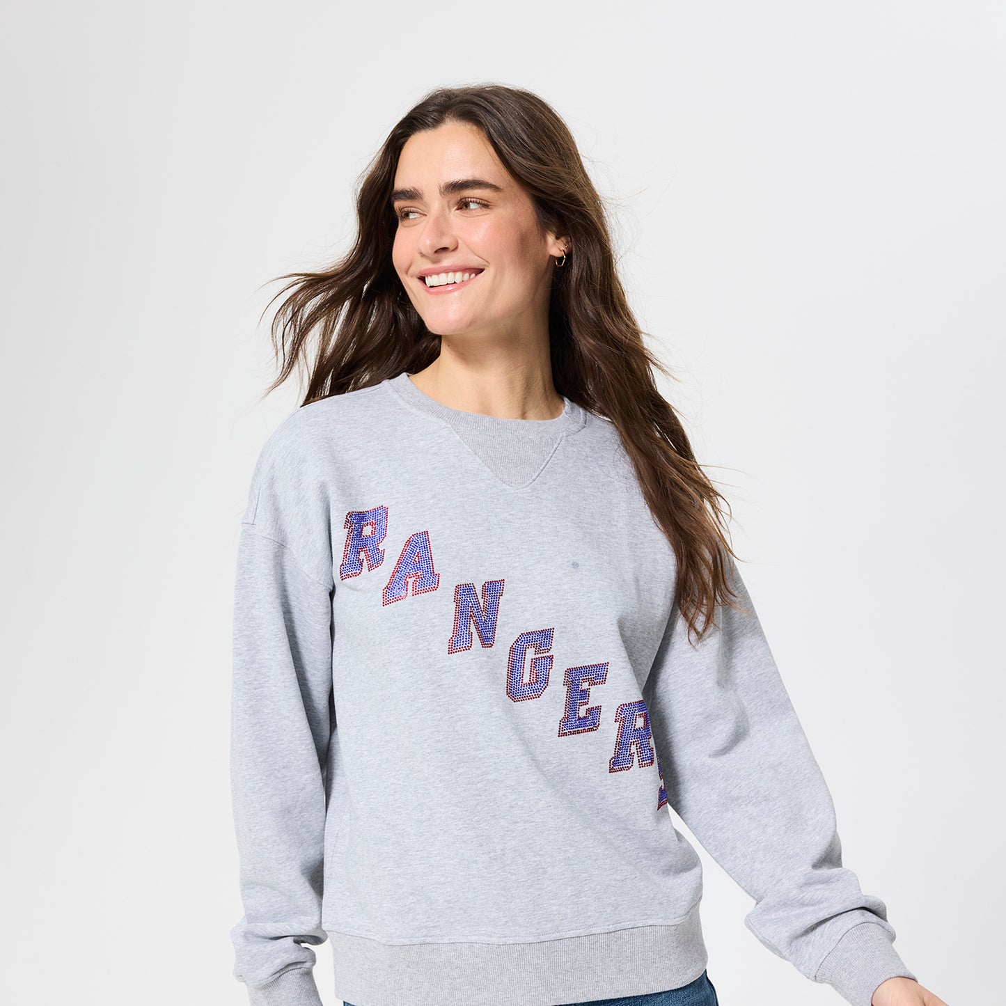 Terez Rangers Wordmark Gem Grey Crewneck
