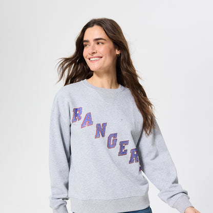 Terez Rangers Wordmark Gem Grey Crewneck