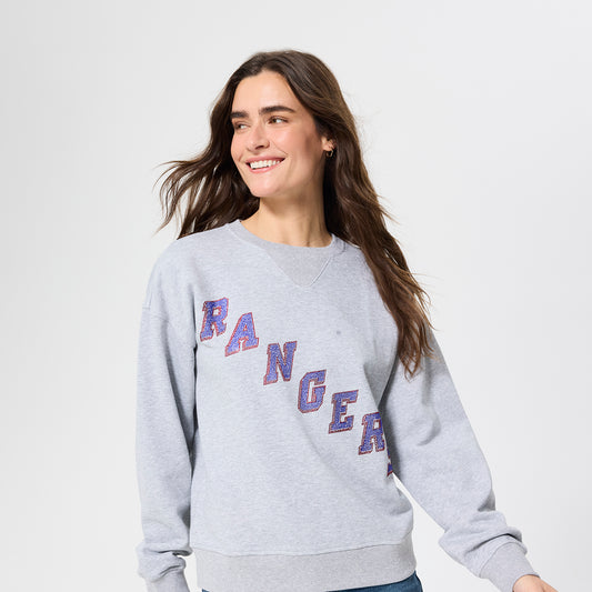 Terez Rangers Wordmark Gem Grey Crewneck