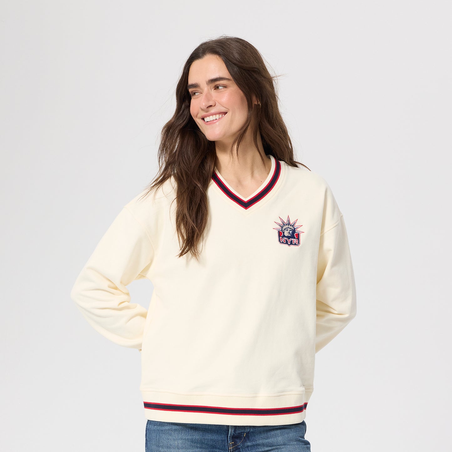 Terez Rangers Liberty Cotton V-Neck Sweater