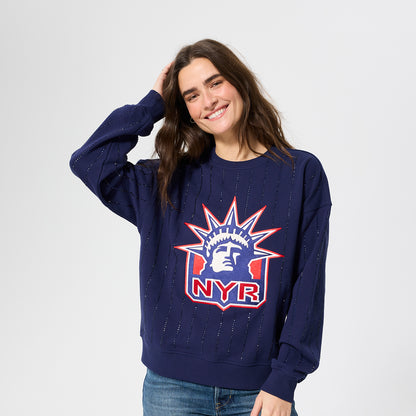 Terez Rangers Gem Pinstripe Navy Crewneck
