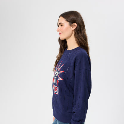 Terez Rangers Gem Pinstripe Navy Crewneck