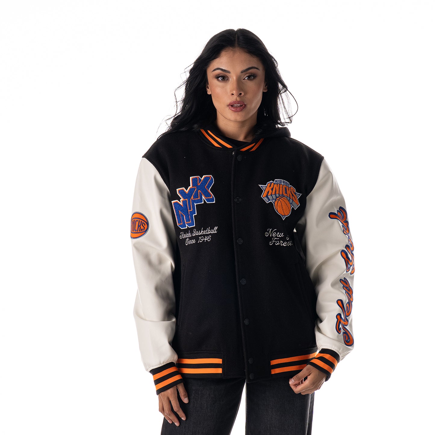 Wild Collective Knicks Hooded Varsity Jacket