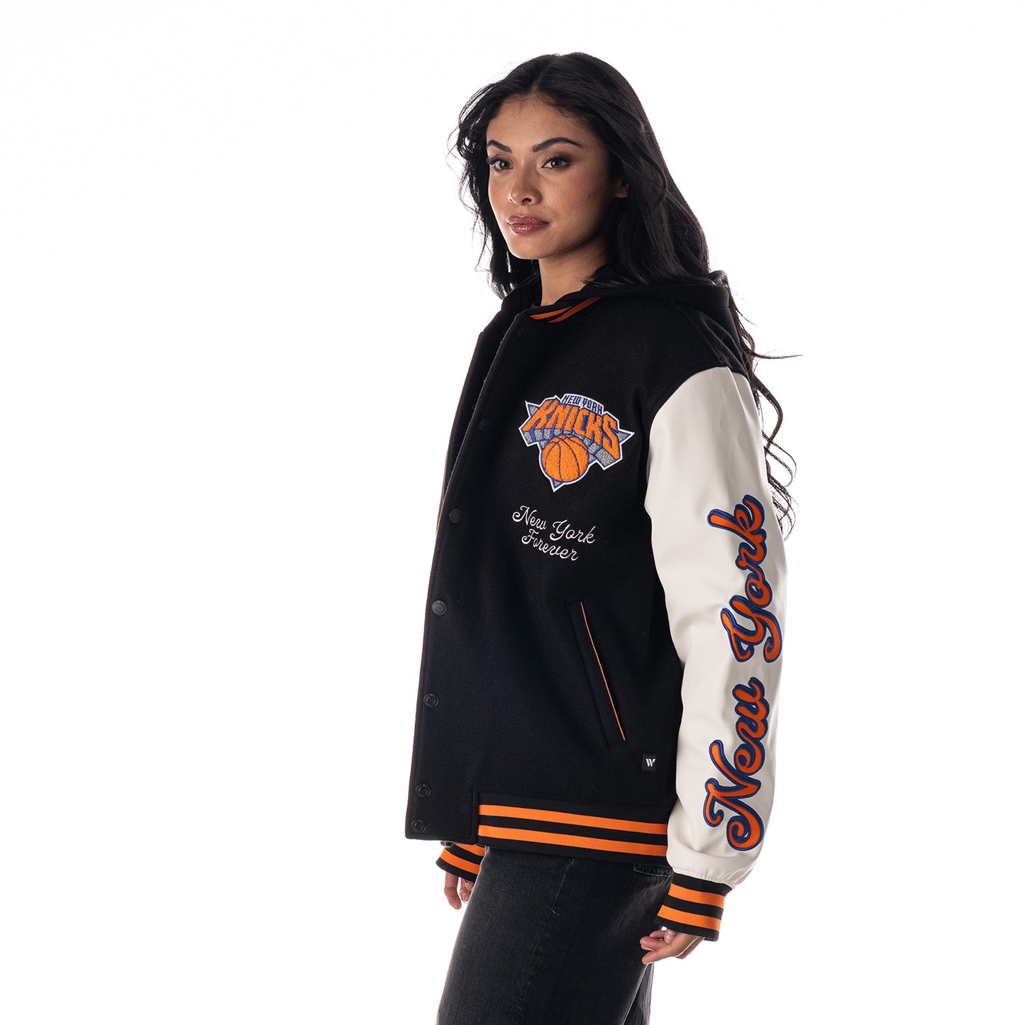 Wild Collective Knicks Hooded Varsity Jacket