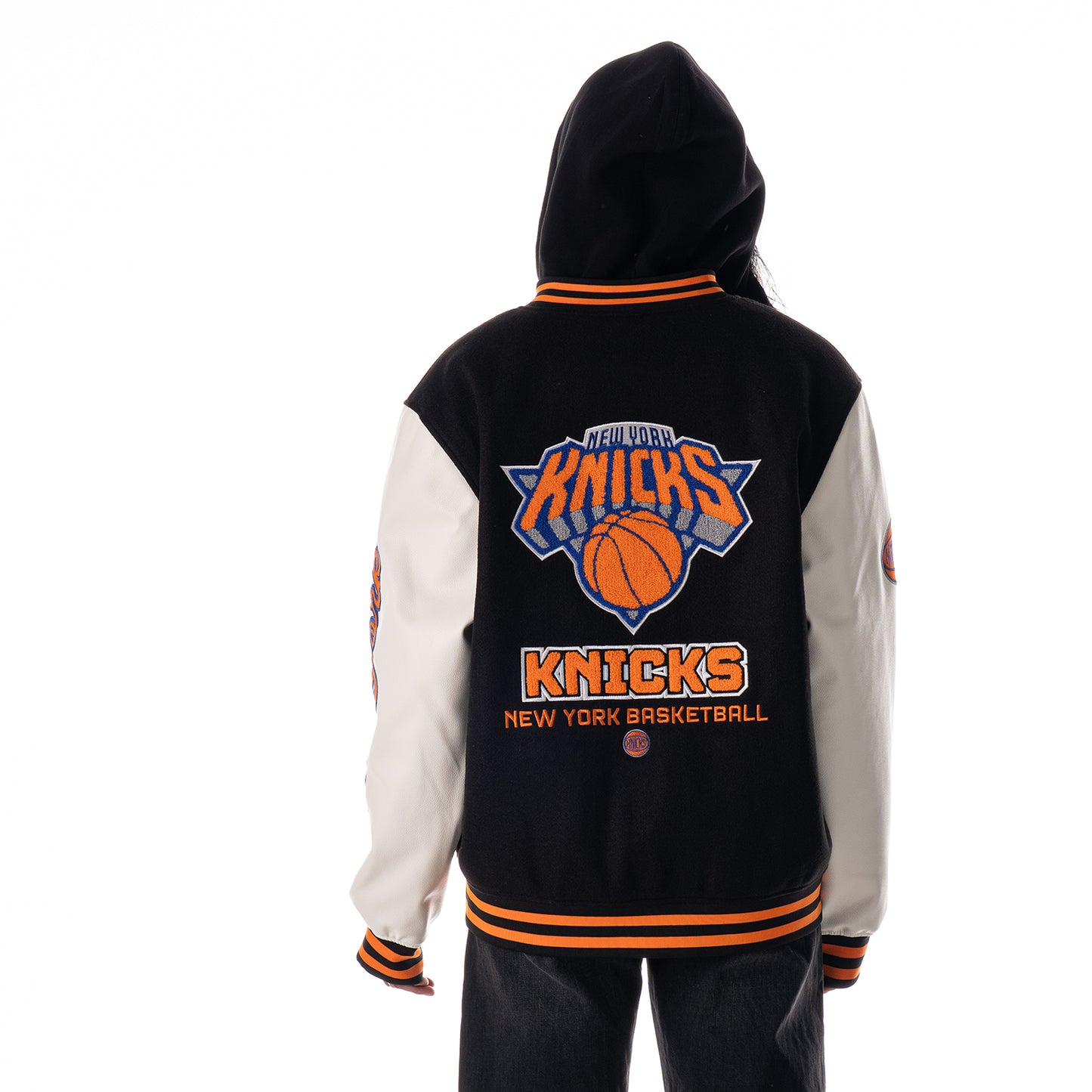 Wild Collective Knicks Hooded Varsity Jacket