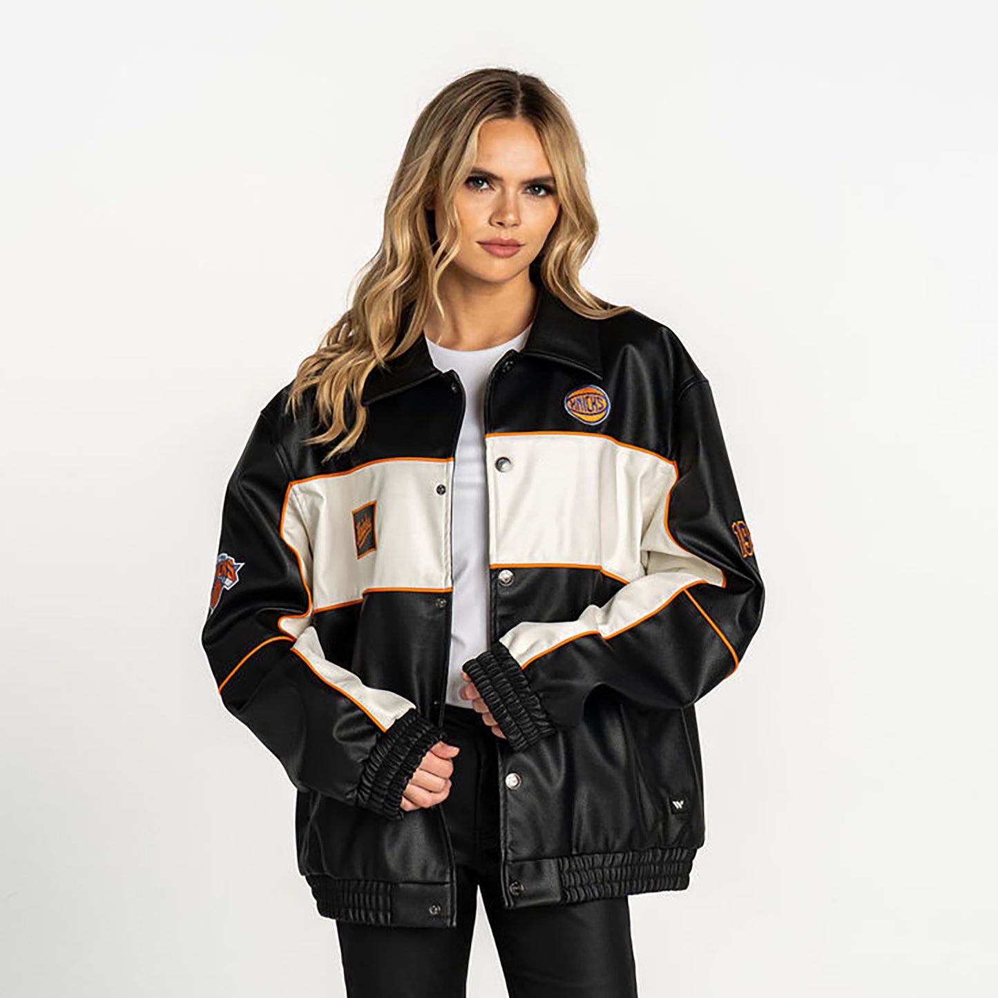 Wild Collective Knicks Faux Leather Racing Jacket