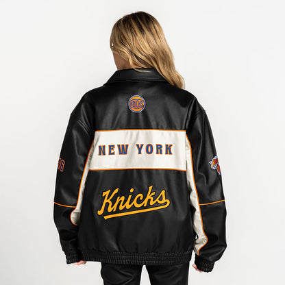 Wild Collective Knicks Faux Leather Racing Jacket
